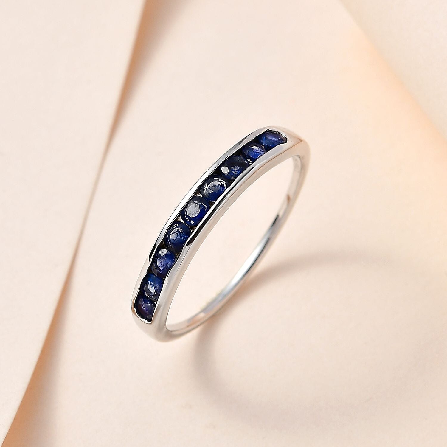 Premium Ceylon Blue Sapphire Half Eternity Band Ring in Platinum Over Sterling Silver (Size 10.0) 0.90 ctw