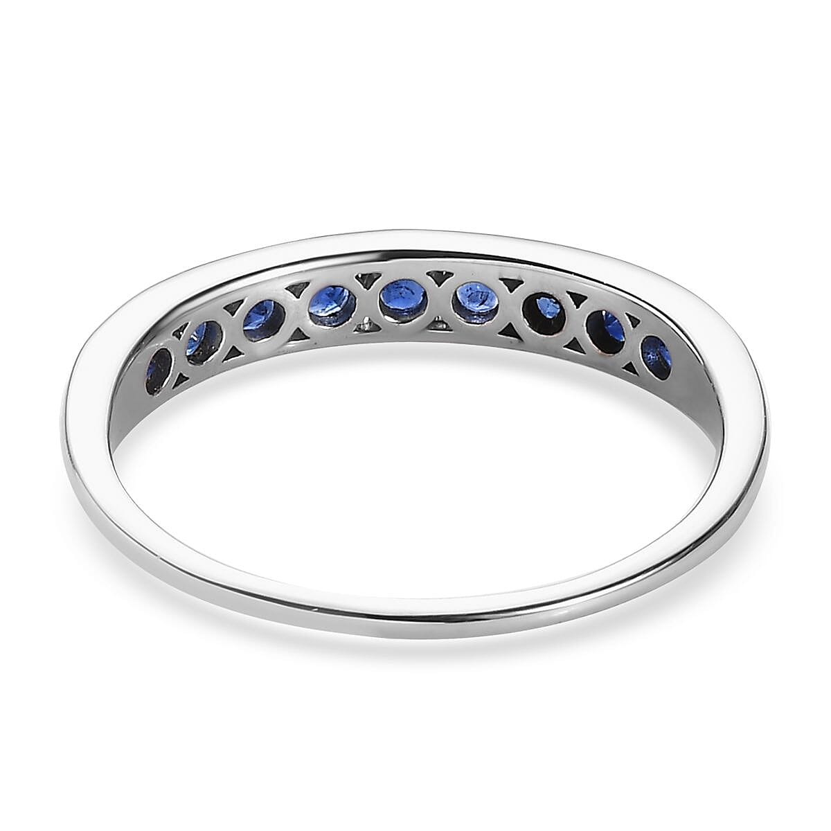 Premium Ceylon Blue Sapphire Half Eternity Band Ring in Platinum Over Sterling Silver (Size 10.0) 0.90 ctw