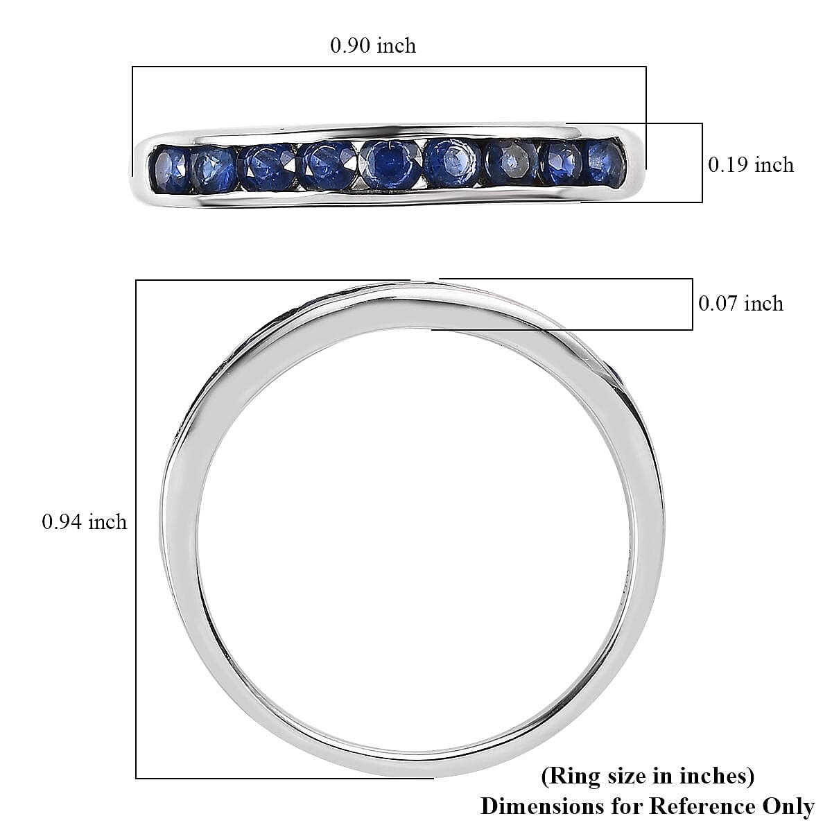 Premium Ceylon Blue Sapphire Half Eternity Band Ring in Platinum Over Sterling Silver (Size 10.0) 0.90 ctw