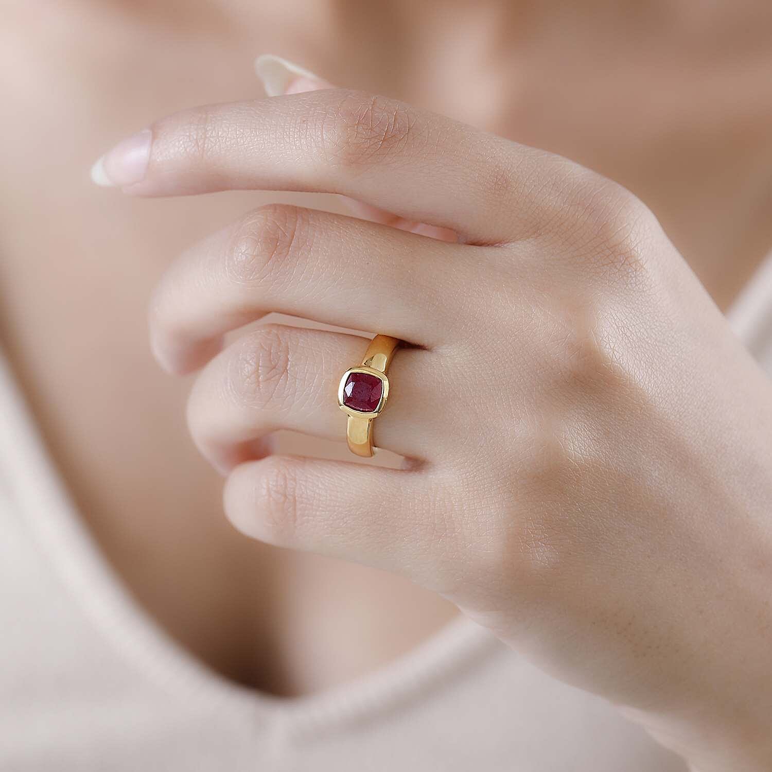 Niassa Ruby (FF) 1.60 ctw Solitaire Ring in Vermeil Yellow Gold Over Sterling Silver (Size 10.0)