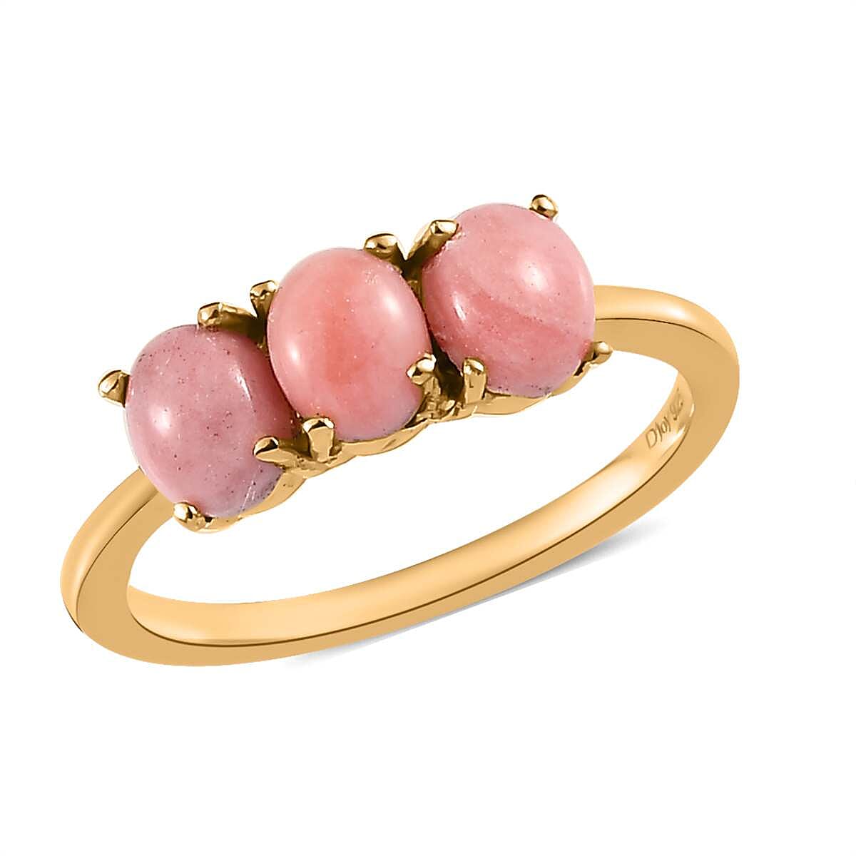 Oregon Sunrise Peach Opal 3 Stone Ring in Vermeil Yellow Gold Over Sterling Silver 0.85 ctw image number 0