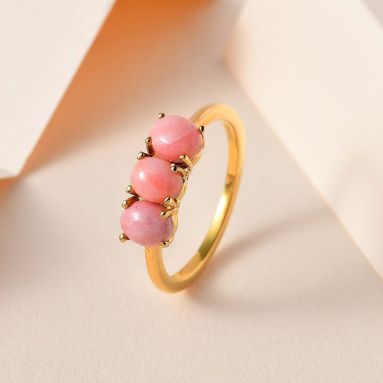 Oregon Sunrise Peach Opal 3 Stone Ring in Vermeil Yellow Gold Over Sterling Silver (Size 10.0) 0.85 ctw