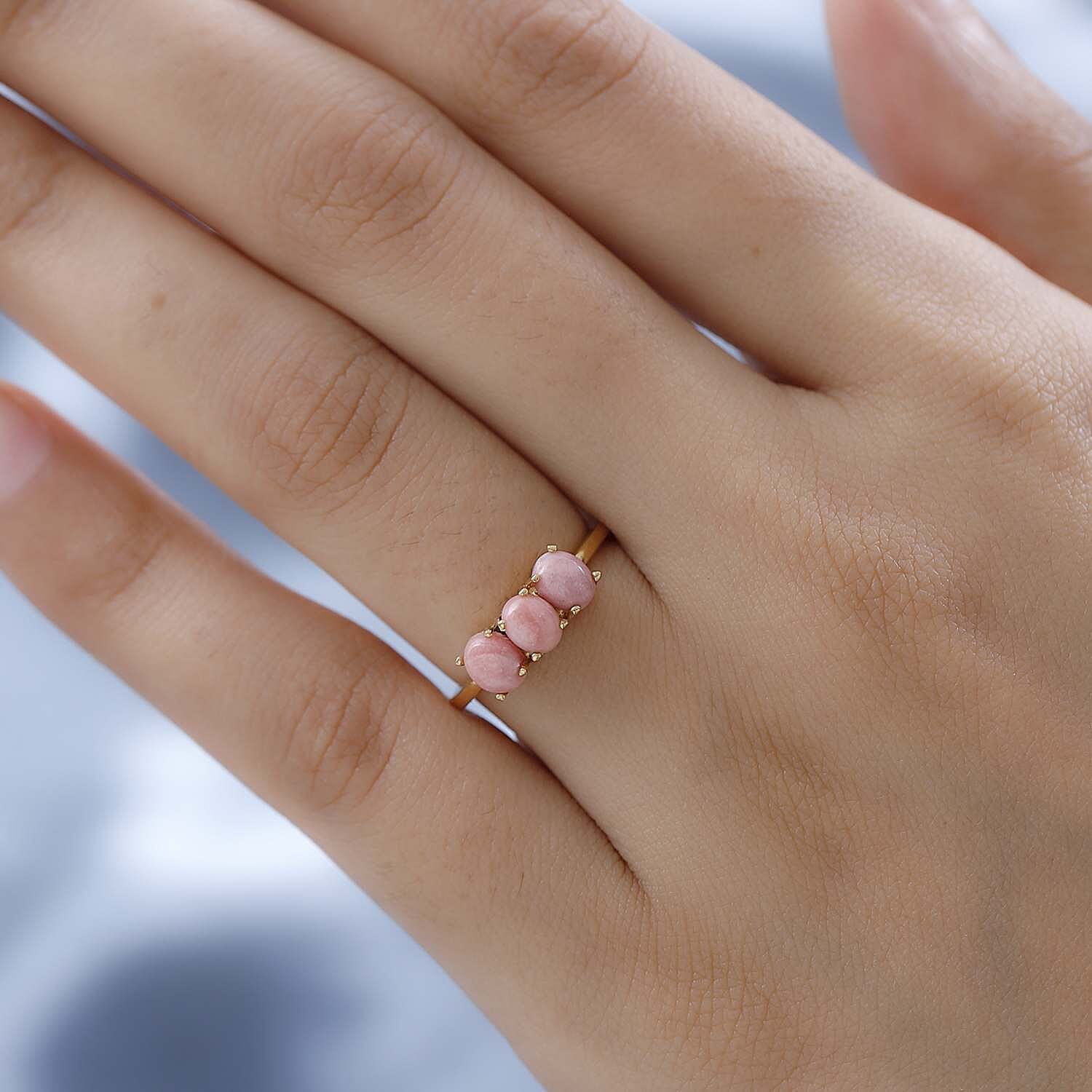 Oregon Sunrise Peach Opal 3 Stone Ring in Vermeil Yellow Gold Over Sterling Silver (Size 10.0) 0.85 ctw