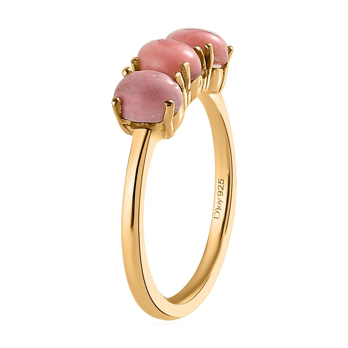 Oregon Sunrise Peach Opal 3 Stone Ring in Vermeil Yellow Gold Over Sterling Silver (Size 10.0) 0.85 ctw
