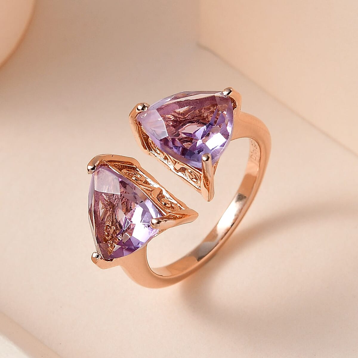 AAA Rose De France Amethyst Bypass Ring in Vermeil Rose Gold Over Sterling Silver 4.15 ctw image number 1