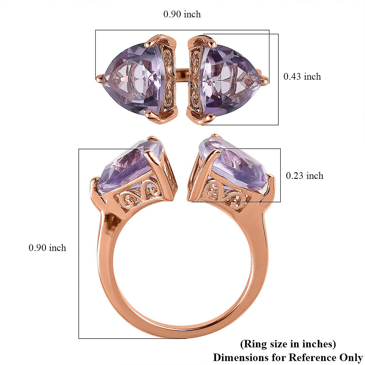 AAA Rose De France Amethyst Bypass Ring in Vermeil Rose Gold Over Sterling Silver 4.15 ctw image number 5
