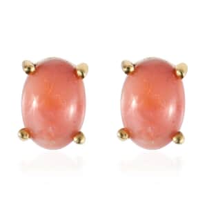 Oregon Sunrise Peach Opal Solitaire Stud Earrings in Vermeil Yellow Gold Over Sterling Silver 1.15 ctw