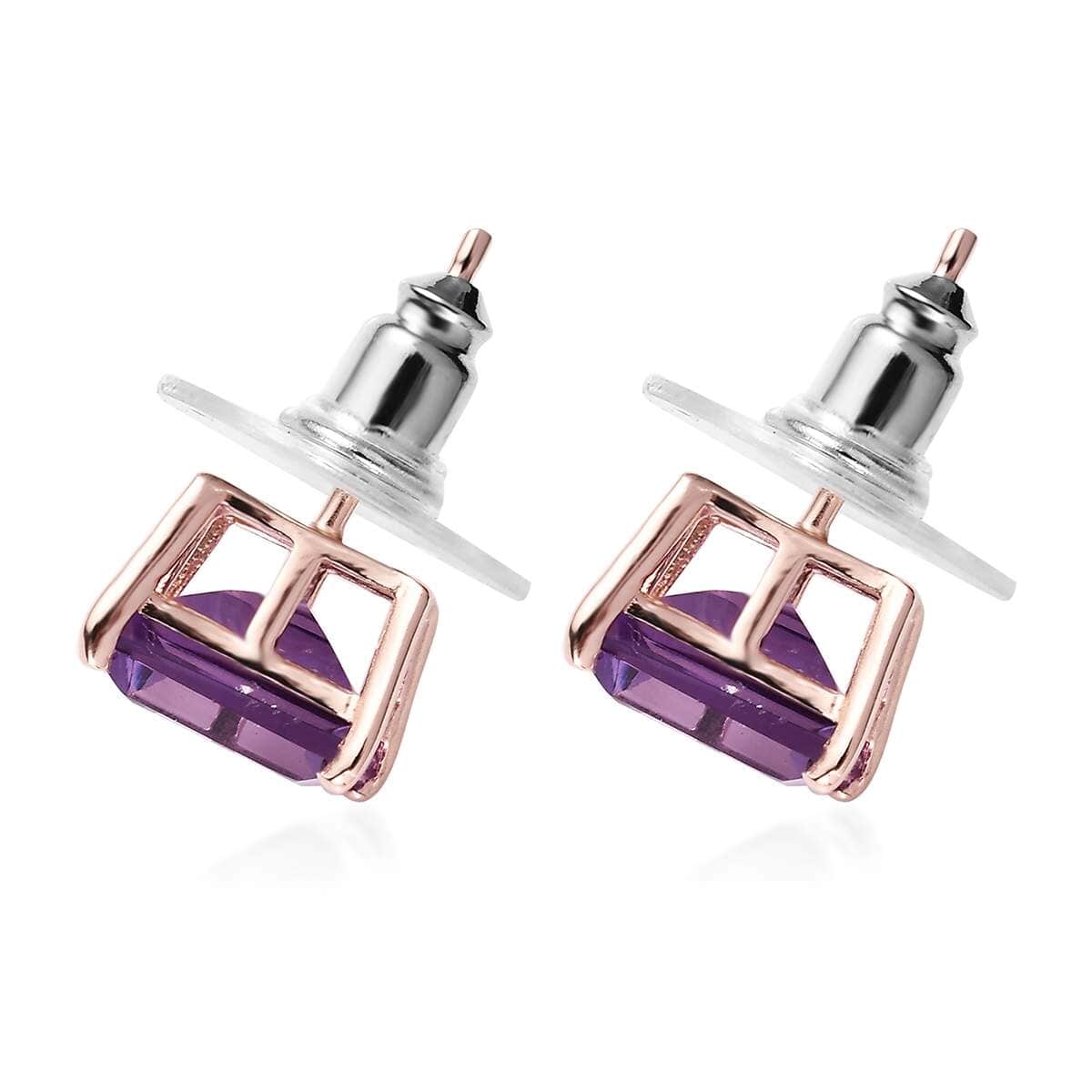 AAA Rose De France Amethyst Solitaire Stud Earrings in Vermeil Rose Gold Over Sterling Silver 4.85 ctw image number 3