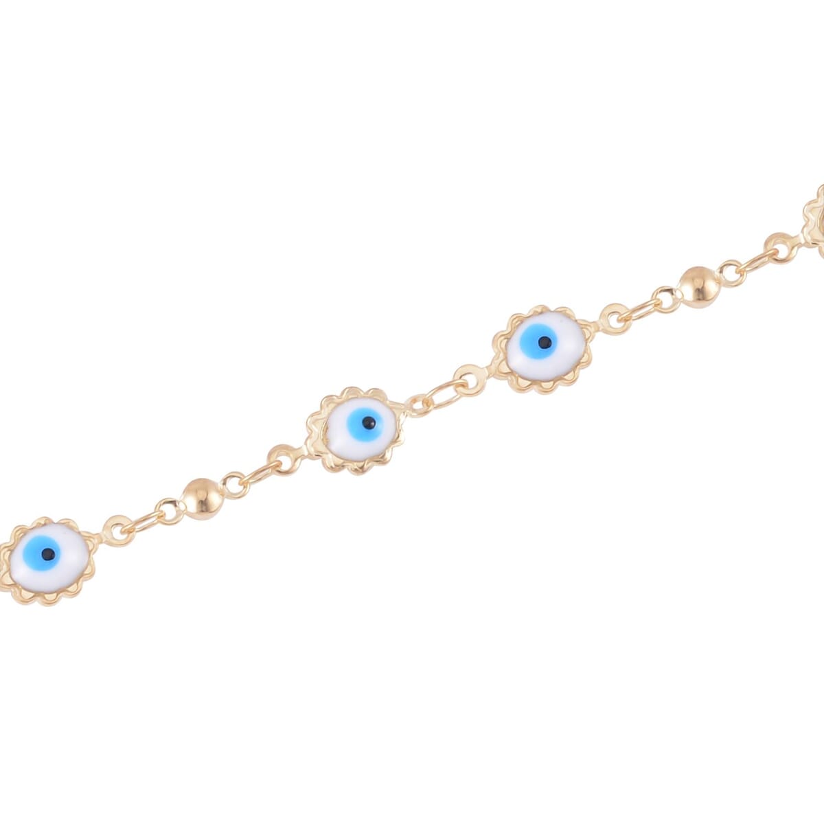 Multi Color Enameled Floral Evil Eye Protector Station Bracelet Anklet (7-9In) in Goldtone image number 2