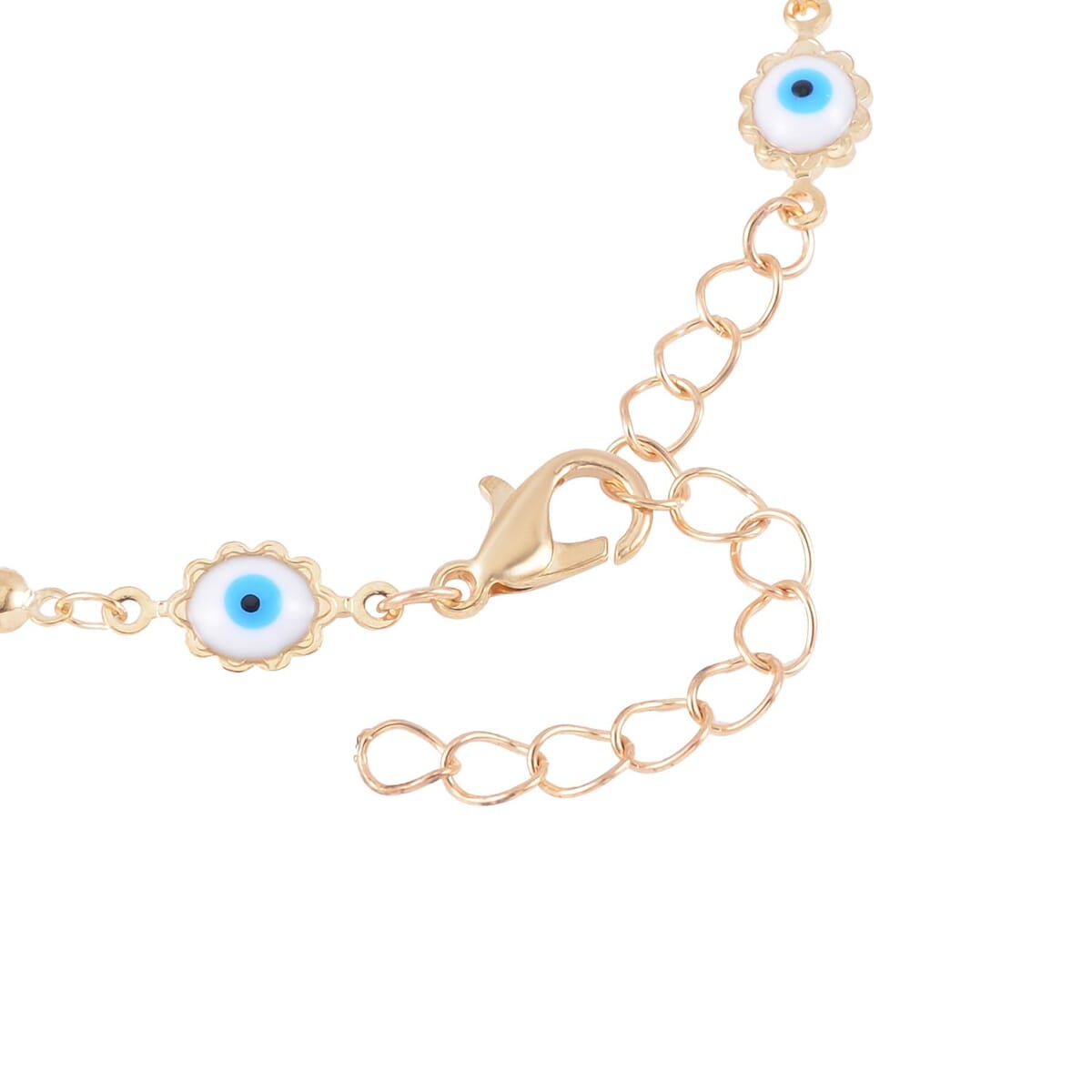 Multi Color Enameled Floral Evil Eye Protector Station Bracelet Anklet (7-9In) in Goldtone image number 3