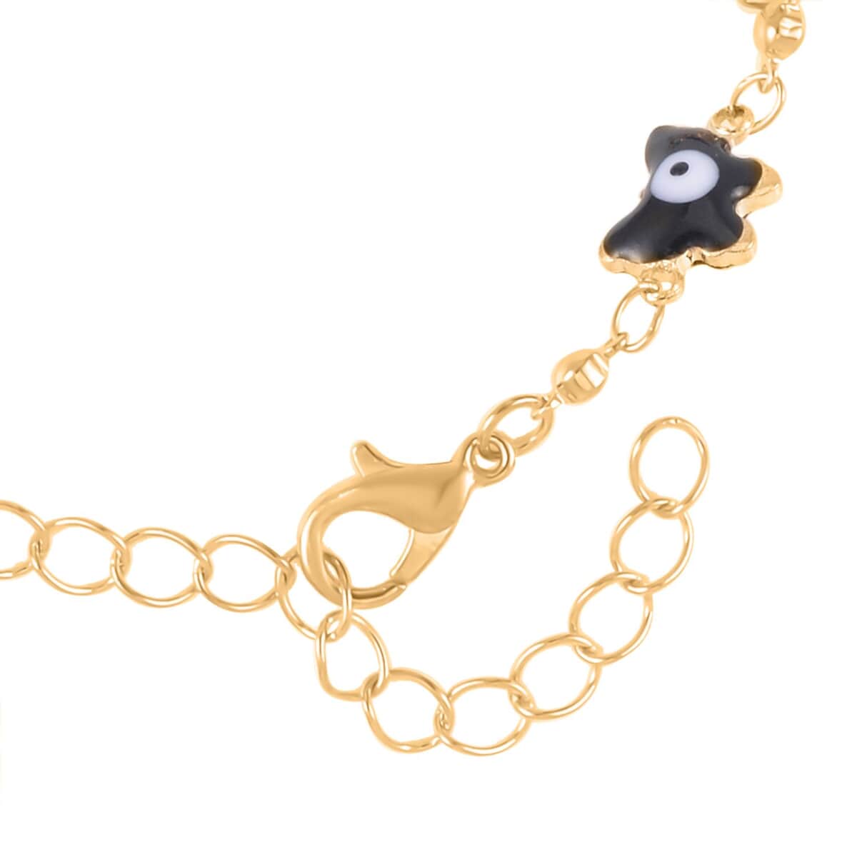 Multi Color Enameled Evil Eye Protector Butterfly Bracelet Anklet (7-9In) in Goldtone image number 3