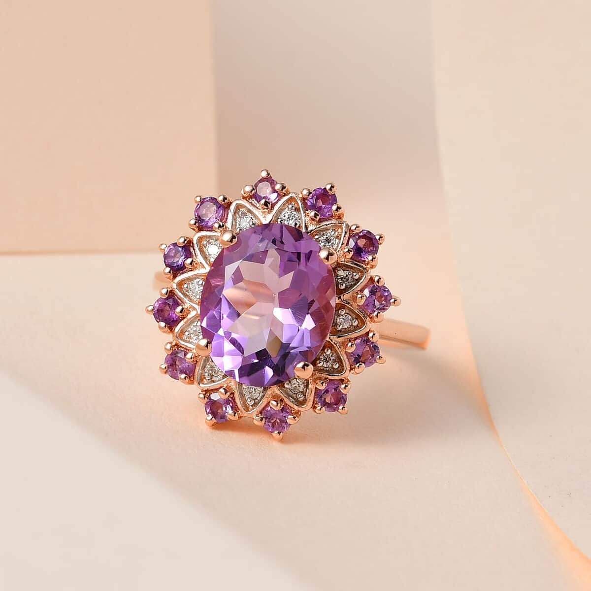 AAA Rose De France Amethyst and Multi Gemstone Floral Ring in Vermeil Rose Gold Over Sterling Silver (Size 10.0) 3.65 ctw image number 1