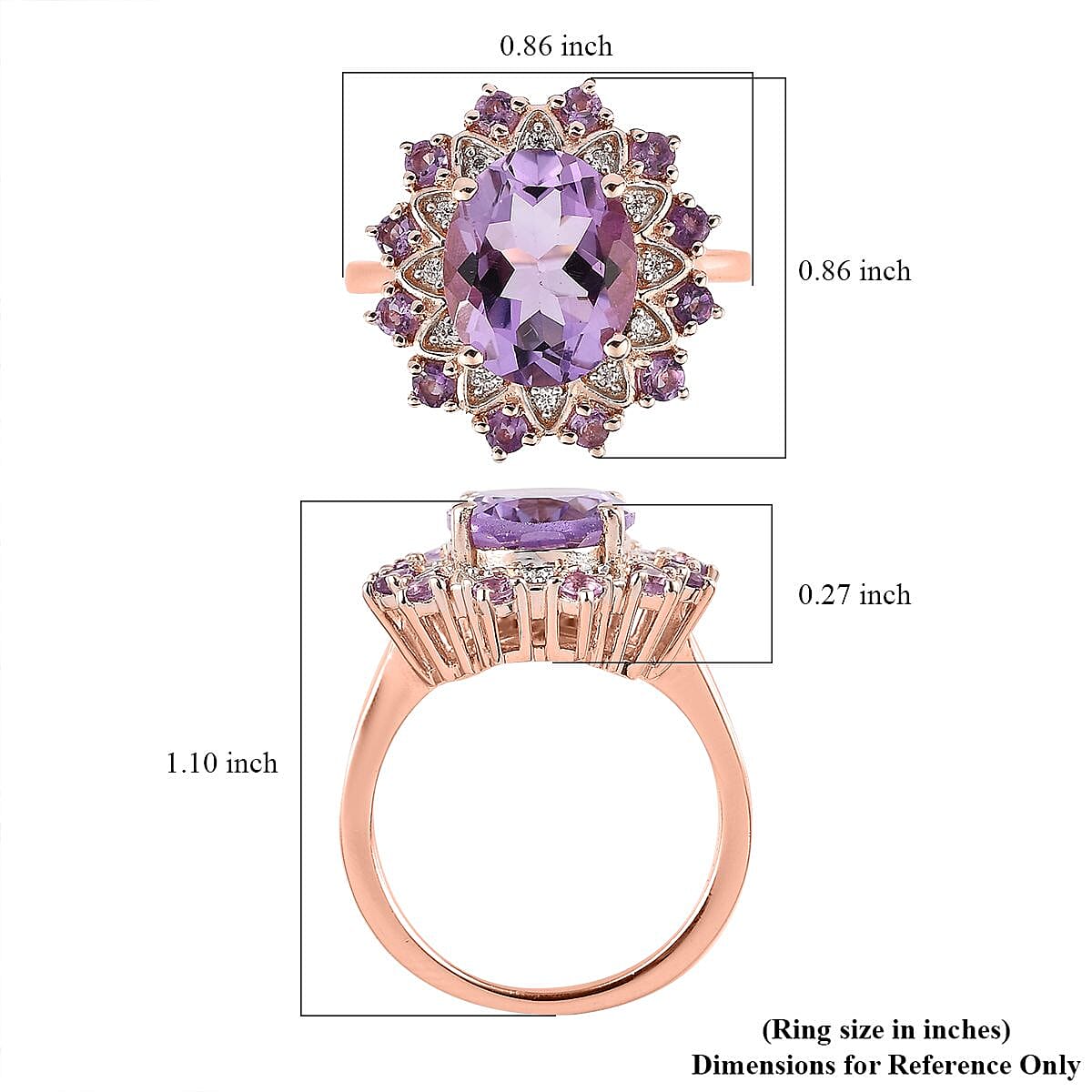 AAA Rose De France Amethyst and Multi Gemstone Floral Ring in Vermeil Rose Gold Over Sterling Silver (Size 10.0) 3.65 ctw