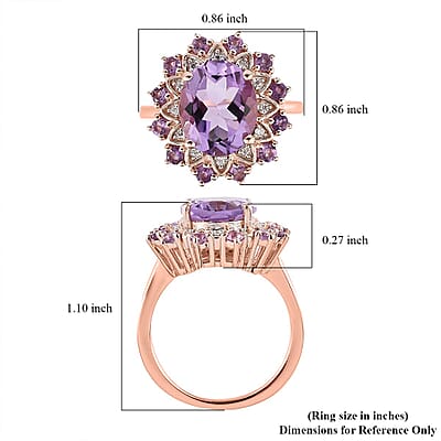 AAA Rose De France Amethyst and Multi Gemstone Floral Ring in Vermeil Rose Gold Over Sterling Silver (Size 6.0) 3.65 ctw