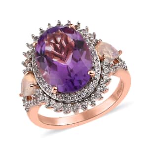 AAA Rose De France Amethyst and Multi Gemstone Ring in Vermeil Rose Gold Over Sterling Silver (Size 10.0) 6.35 ctw