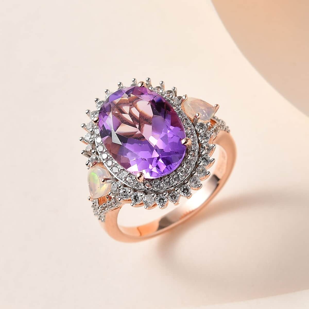 AAA Rose De France Amethyst and Multi Gemstone Ring in Vermeil Rose Gold Over Sterling Silver (Size 10.0) 6.35 ctw image number 1