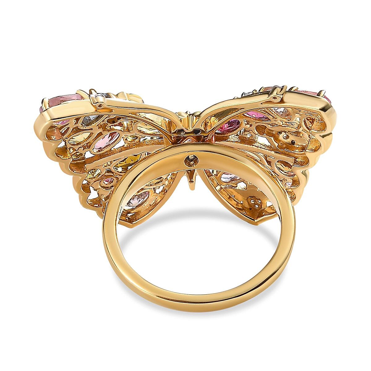 Multi-Tourmaline, Multi Gemstone 4.61 ctw Ring in 18K Vermeil Yellow Gold Over Sterling Silver (Size 11.5)