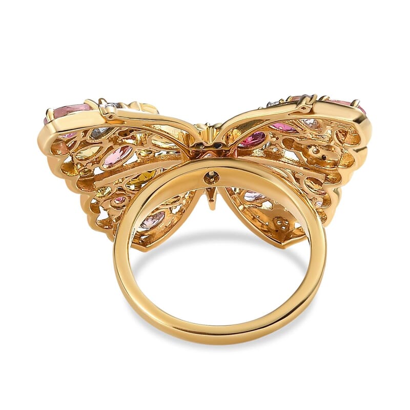 Multi-Tourmaline, Multi Gemstone 4.61 ctw Ring in 18K Vermeil Yellow Gold Over Sterling Silver (Size 11.5)