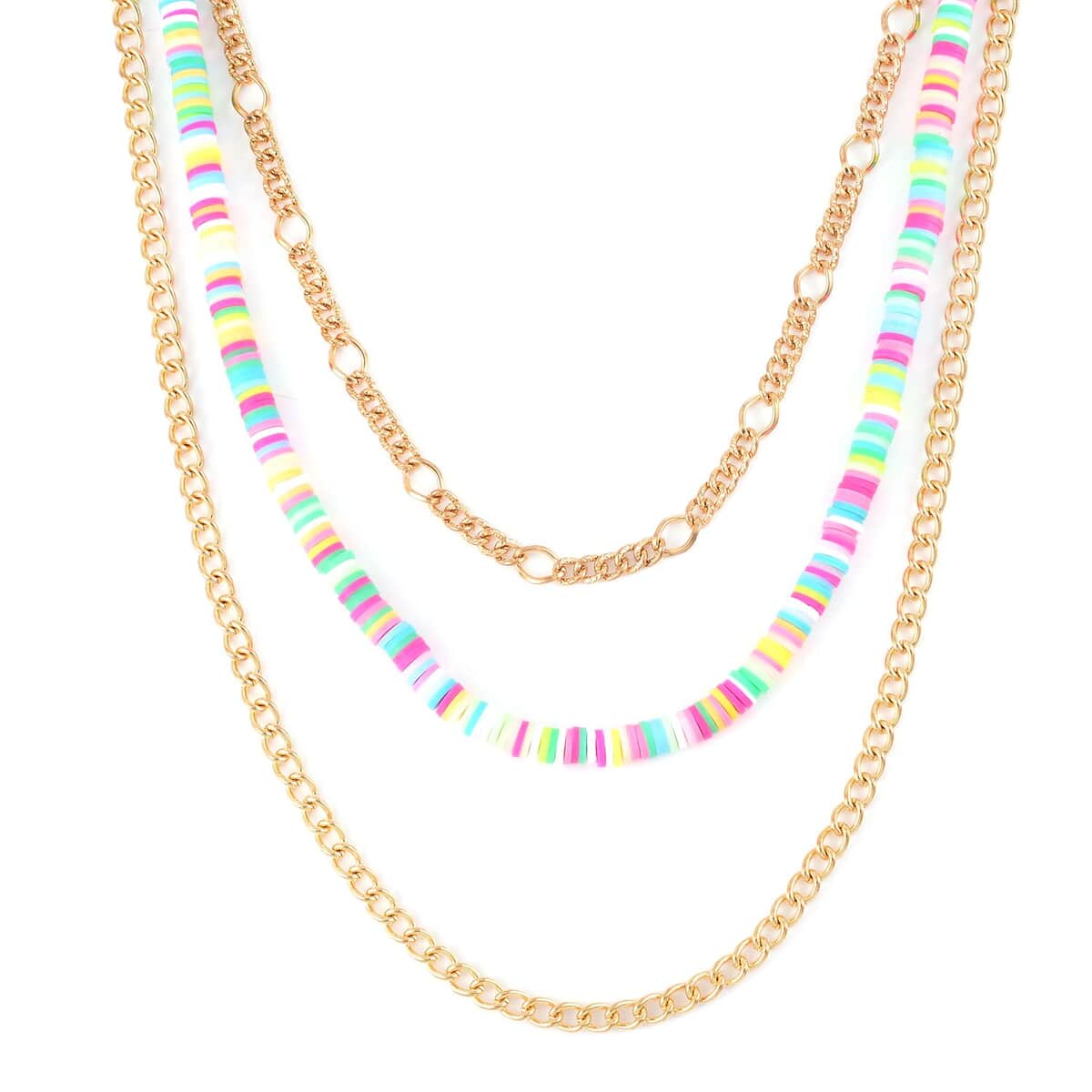 Multi Color Resin Clay 3 Layered Necklace 20-22 Inches in Goldtone image number 0
