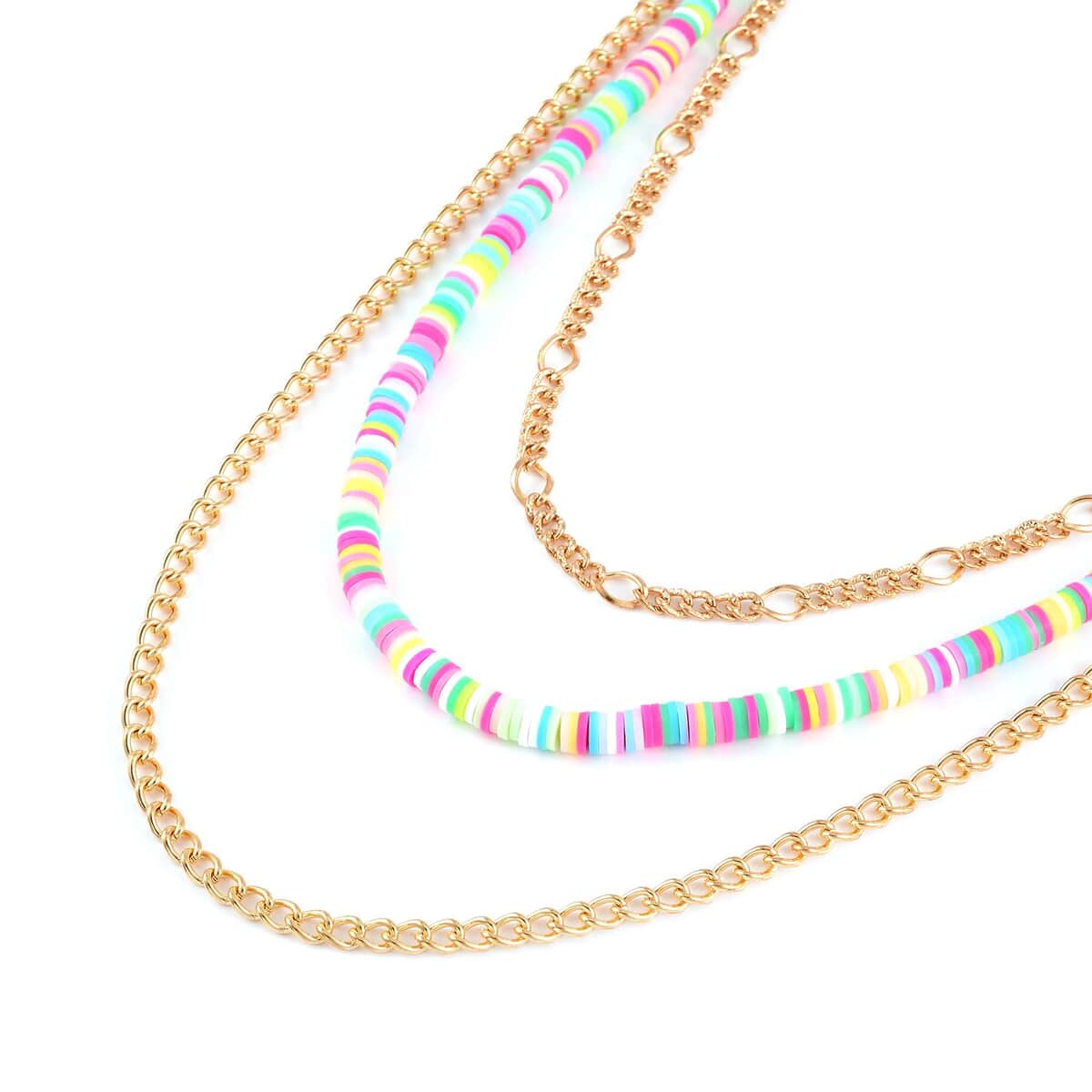 Multi Color Resin Clay 3 Layered Necklace 20-22 Inches in Goldtone image number 2