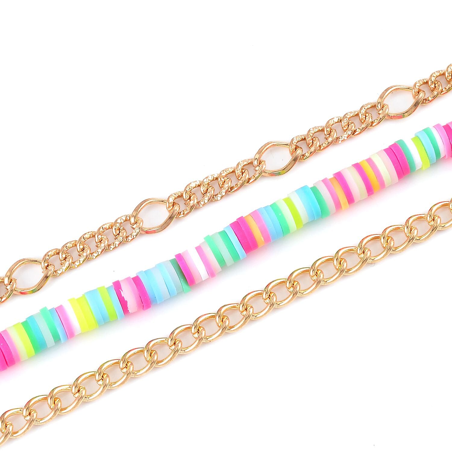Multi Color Resin Clay 3 Layered Necklace 20-22 Inches in Goldtone