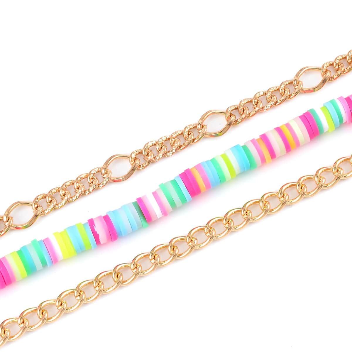 Multi Color Resin Clay 3 Layered Necklace 20-22 Inches in Goldtone image number 3