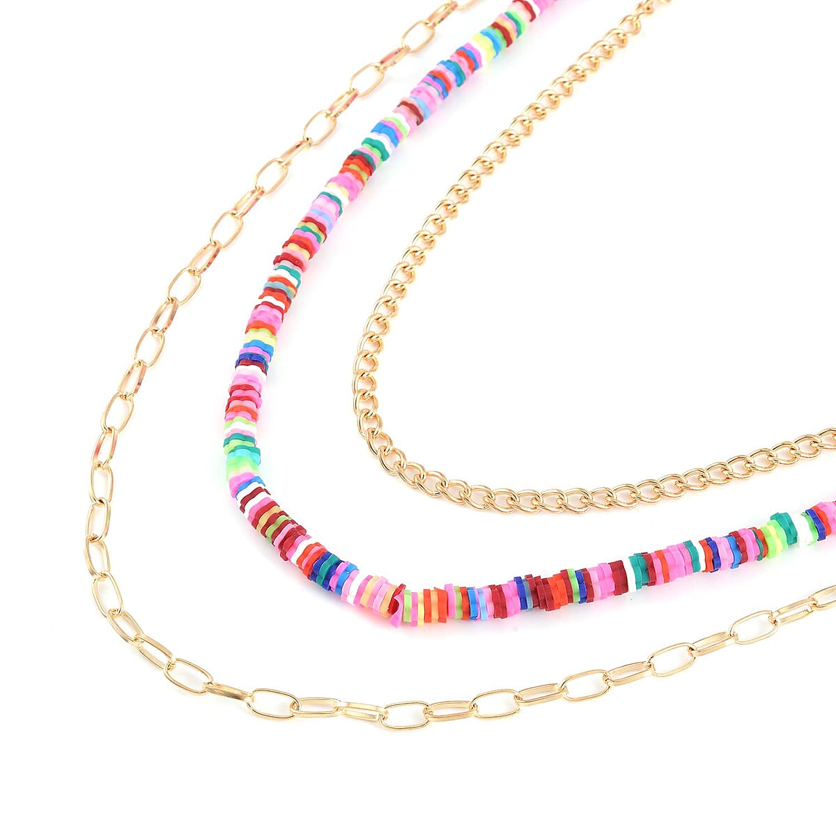 Rainbow Resin Clay 3 Layered Necklace 20-22 Inches in Goldtone image number 2