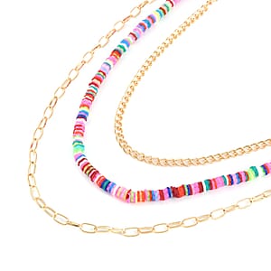 Rainbow Resin Clay 3 Layered Necklace 20-22 Inches in Goldtone