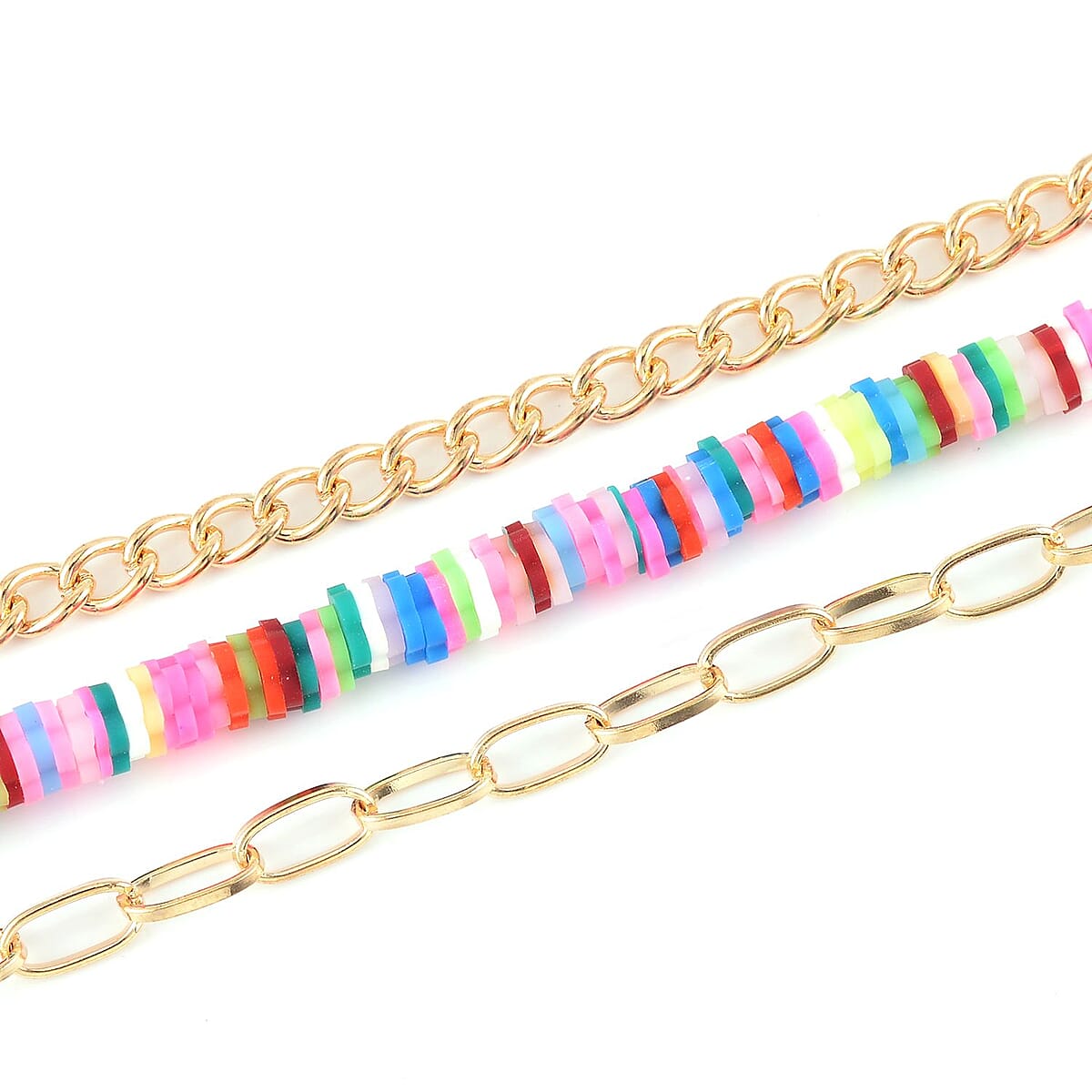 Rainbow Resin Clay 3 Layered Necklace 20-22 Inches in Goldtone image number 3