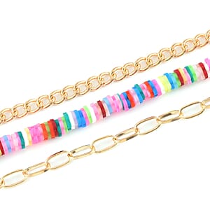 Rainbow Resin Clay 3 Layered Necklace 20-22 Inches in Goldtone