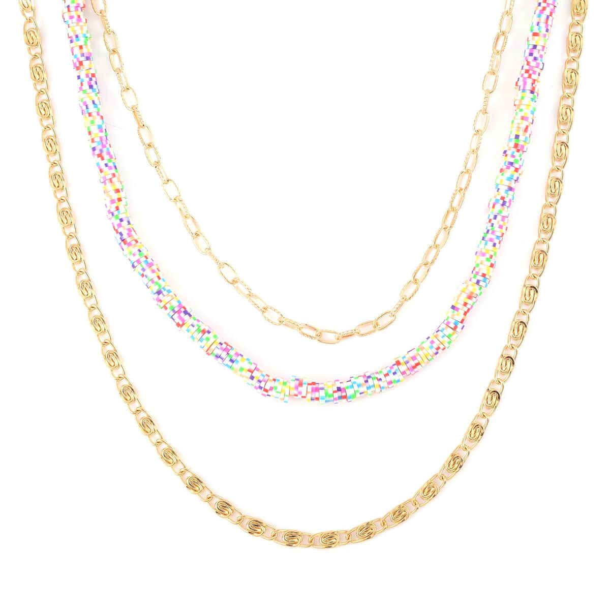 Multi Color Resin Clay 3 Layered Necklace 20-22 Inches in Goldtone image number 0