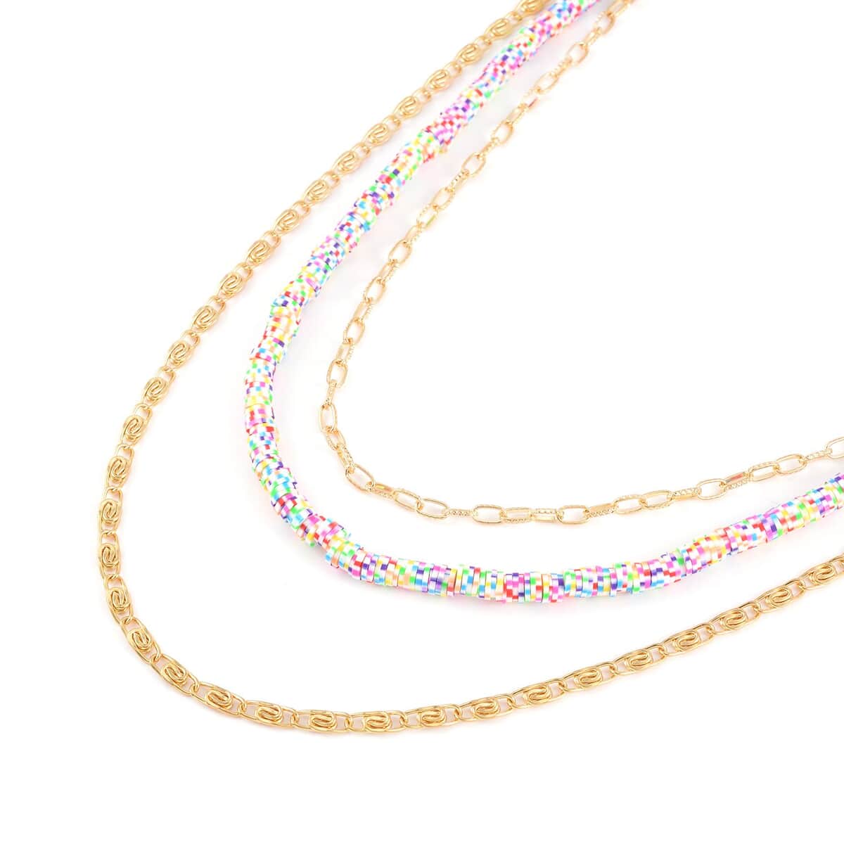 Multi Color Resin Clay 3 Layered Necklace 20-22 Inches in Goldtone image number 2