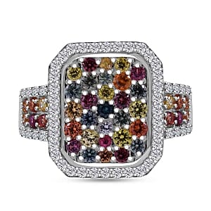 Rainbow Sapphire and White Zircon 2.28 ctw Ring in Platinum Over Sterling Silver (Size 11.5)