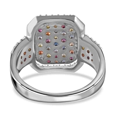 Rainbow Sapphire and White Zircon 2.28 ctw Ring in Platinum Over Sterling Silver (Size 11.5)