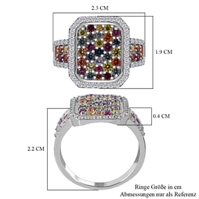 Rainbow Sapphire and White Zircon 2.28 ctw Ring in Platinum Over Sterling Silver (Size 11.5)