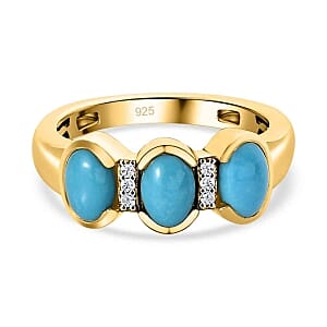 Sleeping Beauty Turquoise and White Zircon 1.55 ctw Ring in 14K YG Over Sterling Silver (Size 5.5)