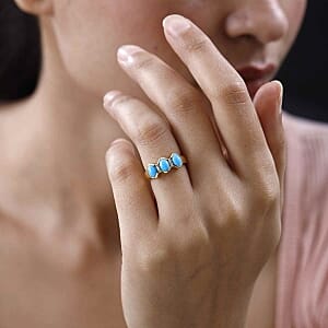 Sleeping Beauty Turquoise and White Zircon 1.55 ctw Ring in 14K YG Over Sterling Silver (Size 5.5)