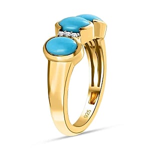 Sleeping Beauty Turquoise and White Zircon 1.55 ctw Ring in 14K YG Over Sterling Silver (Size 5.5)