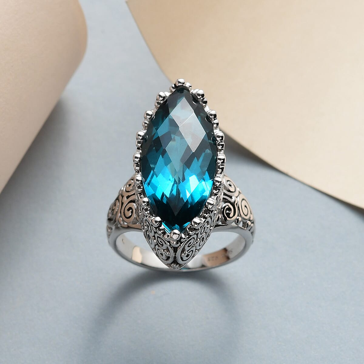 Sajen Silver Celestial Indigo Quartz Doublet Ring in Platinum Over Sterling Silver (Size 11.0) 11.90 ctw image number 1