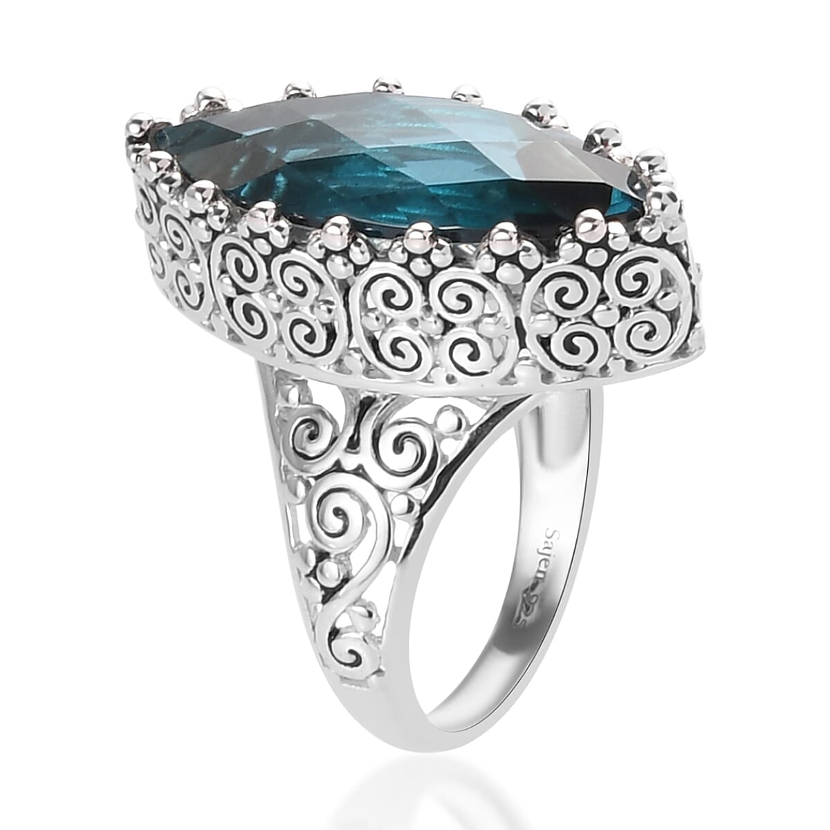 Sajen Silver Celestial Indigo Quartz Doublet Ring in Platinum Over Sterling Silver (Size 11.0) 11.90 ctw image number 2