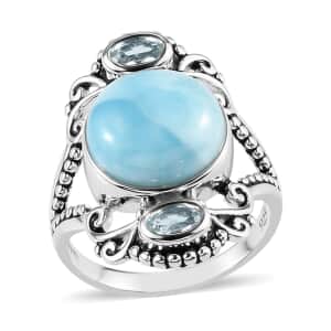 Sajen Silver Larimar and Sky Blue Topaz Ring in Platinum Over Sterling Silver (Size 10.0) 6.35 ctw