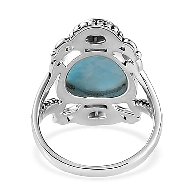 Sajen Silver Larimar and Sky Blue Topaz Ring in Platinum Over Sterling Silver (Size 10.0) 6.35 ctw