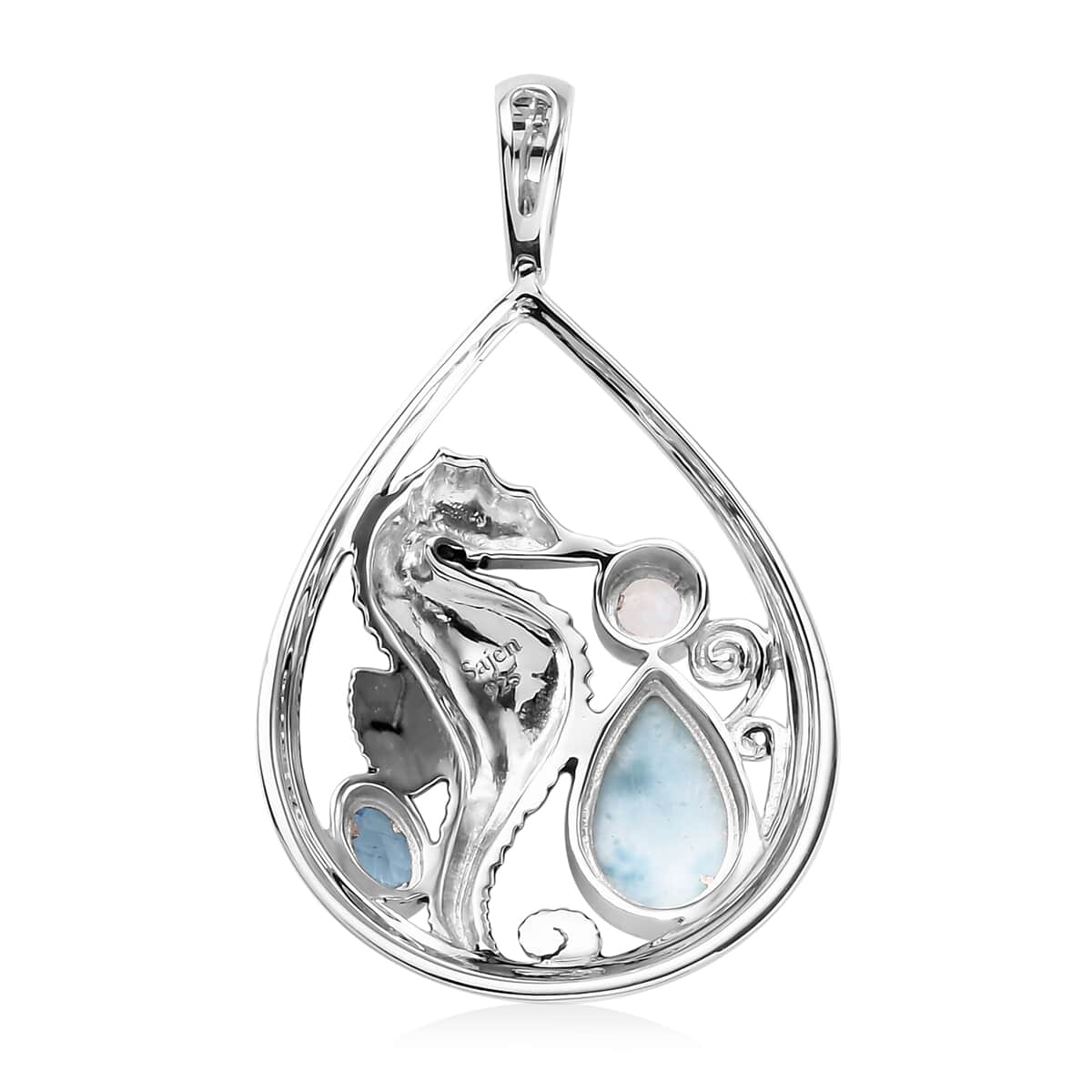 Sajen Silver Larimar and Multi Gemstone Seahorse Pendant in Platinum Over Sterling Silver 3.25 ctw image number 3