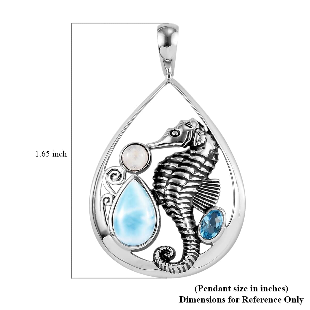 Sajen Silver Larimar and Multi Gemstone Seahorse Pendant in Platinum Over Sterling Silver 3.25 ctw image number 4