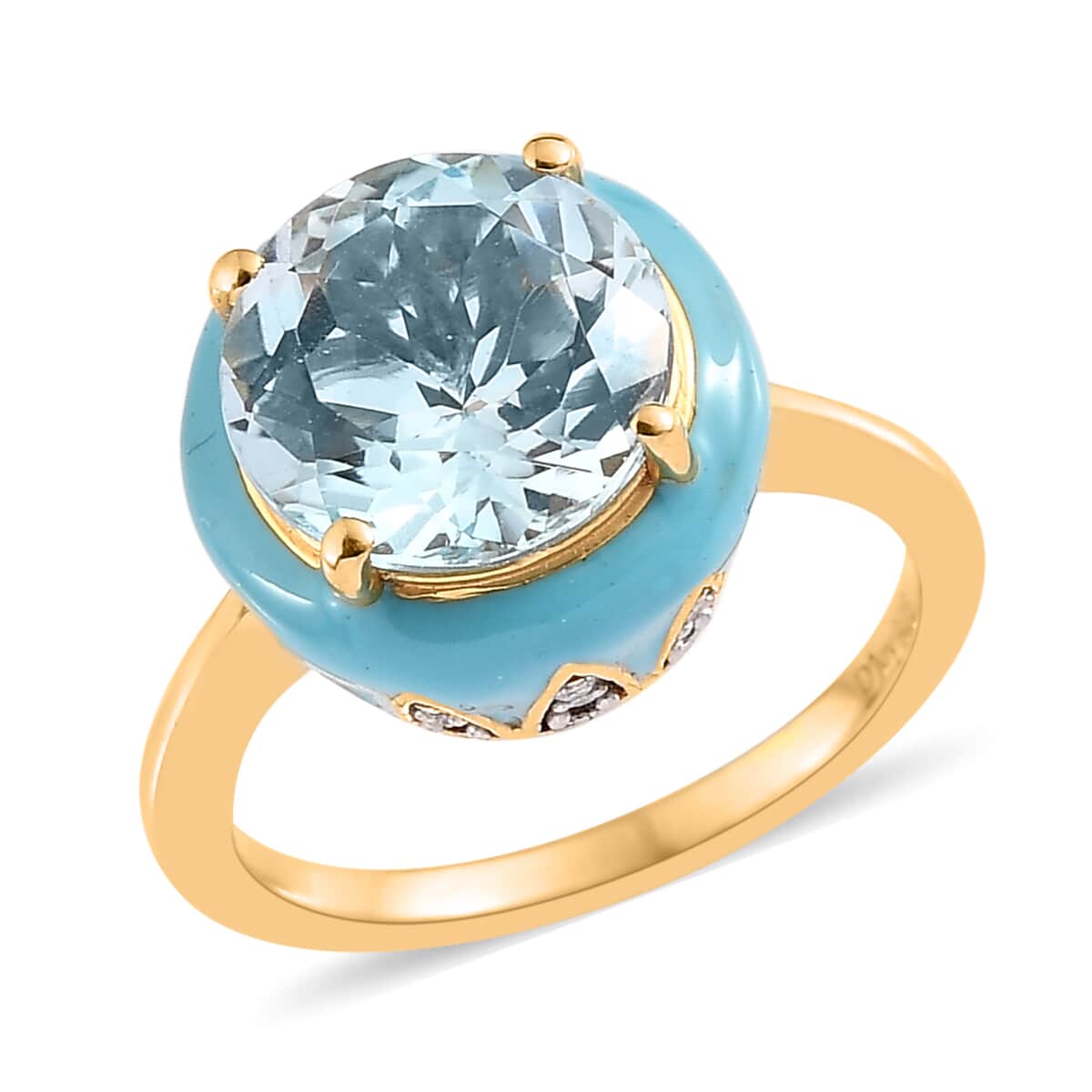 Buy Sky Blue Topaz and Moissanite Blue Enameled Ring in Vermeil