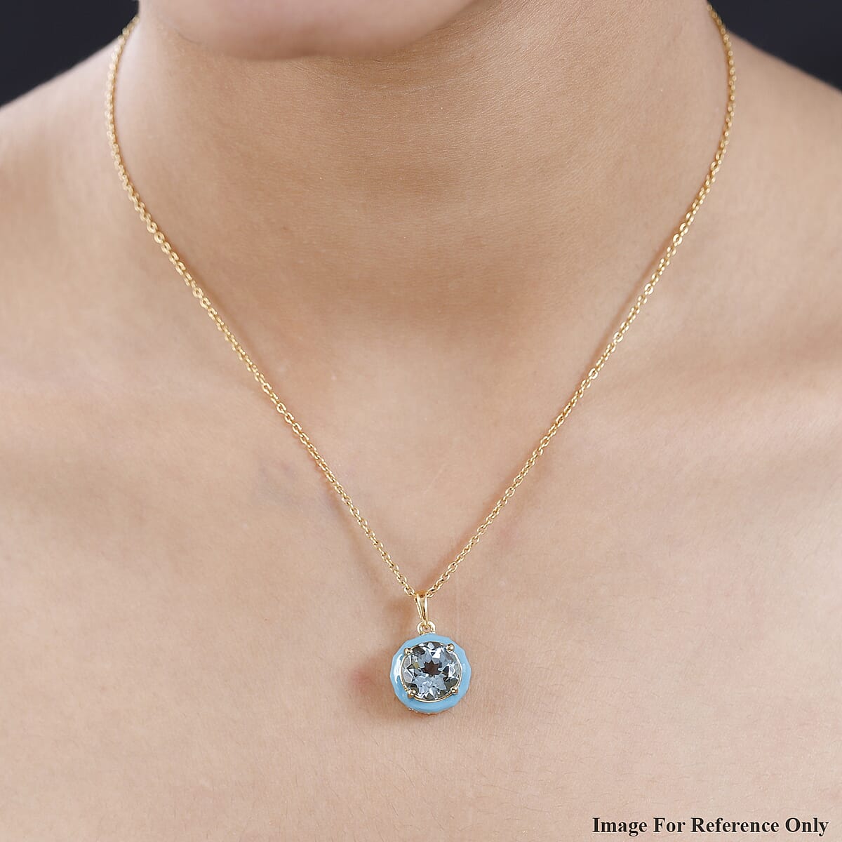 Swiss Blue Topaz, Moissanite, Blue Enameled Pendant in Vermeil YG Over Sterling Silver 4.50 ctw image number 2