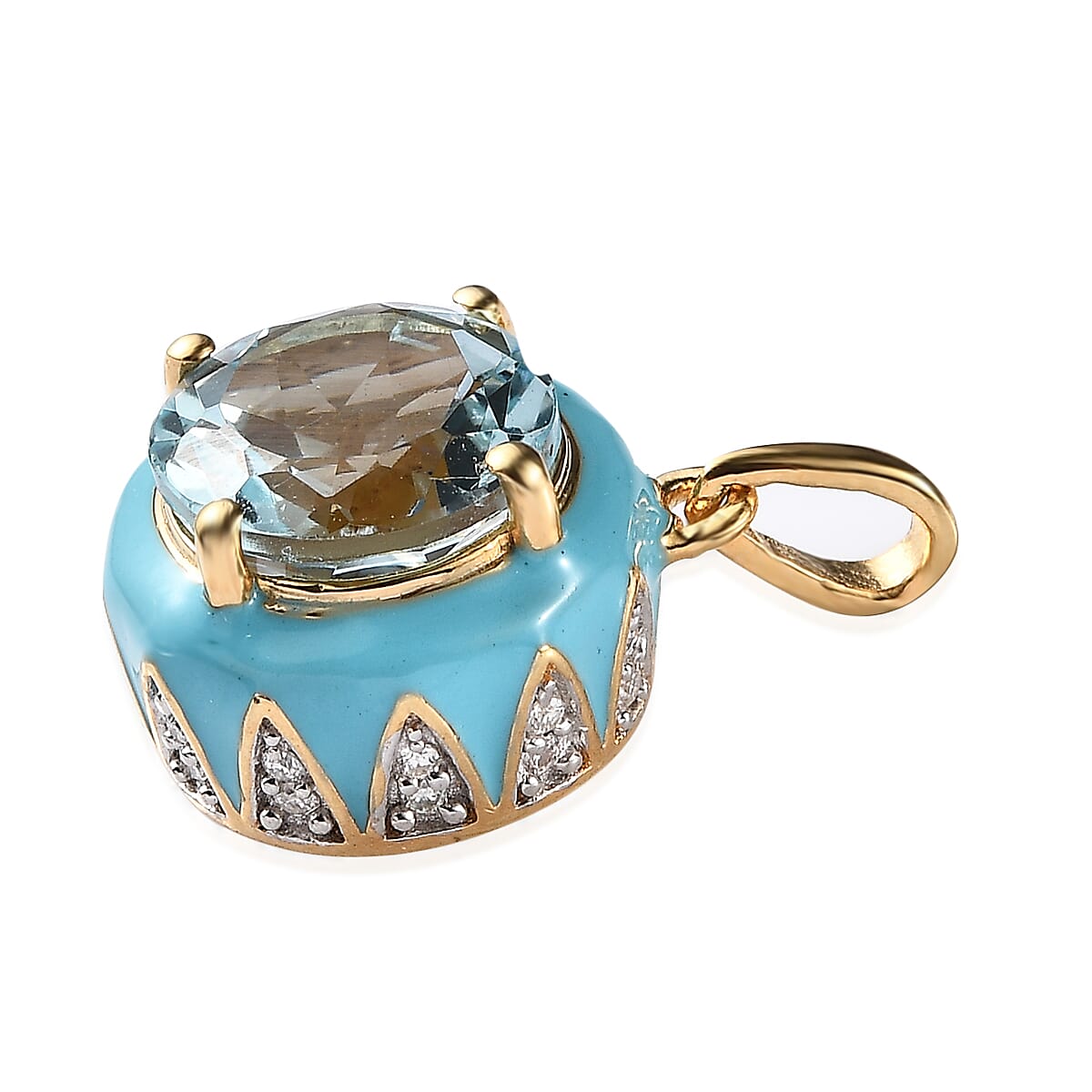 Swiss Blue Topaz, Moissanite, Blue Enameled Pendant in Vermeil YG Over Sterling Silver 4.50 ctw image number 3