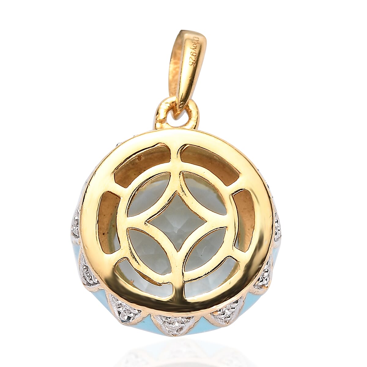 Swiss Blue Topaz, Moissanite, Blue Enameled Pendant in Vermeil YG Over Sterling Silver 4.50 ctw image number 4