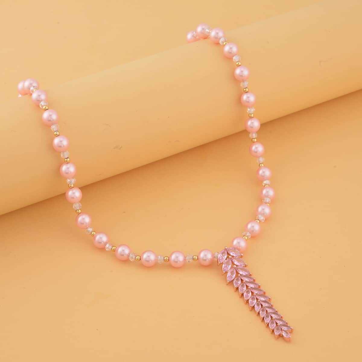 Simulated Pink Diamond and Multi Gemstone Necklace 20-22 Inches in Dualtone 3.00 ctw image number 1