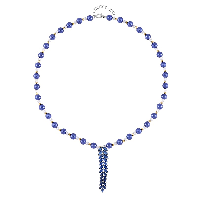 Simulated Blue Diamond and Multi Gemstone Necklace 20-22 Inches in Dualtone 3.00 ctw
